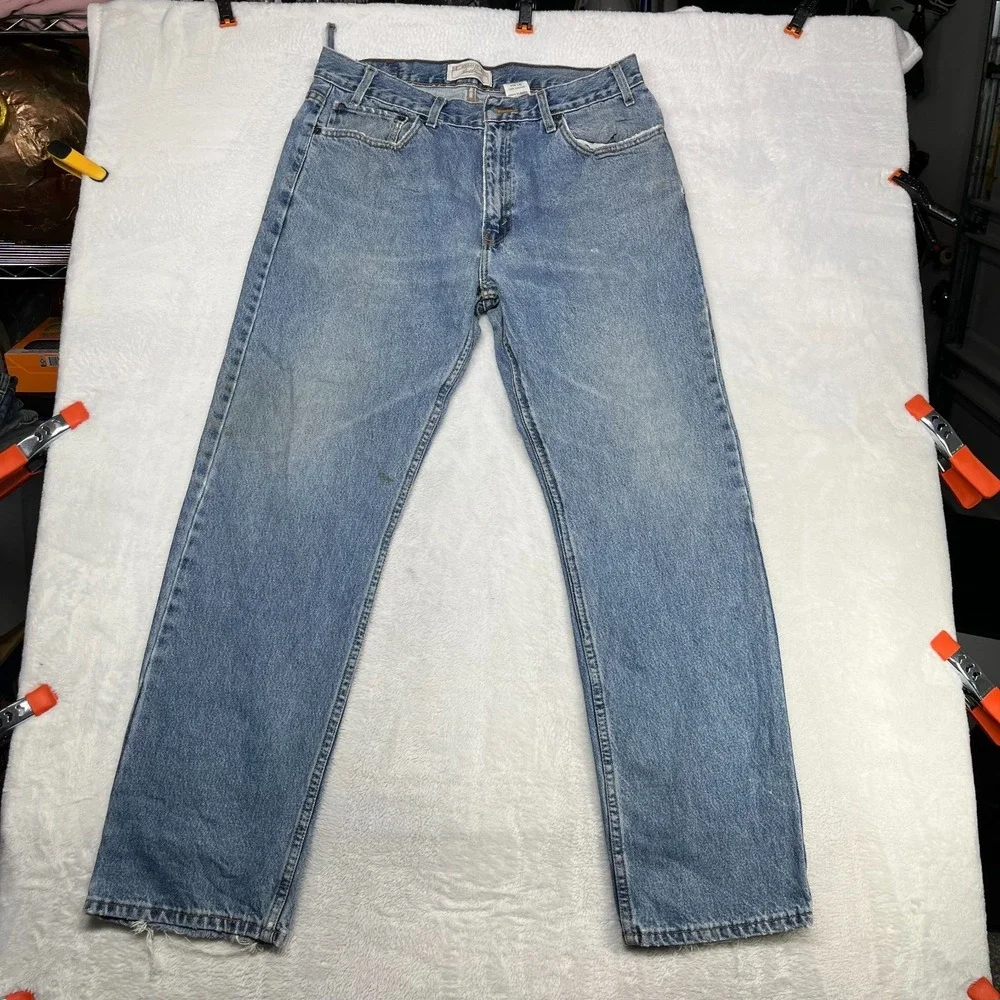 Levi Strauss Signature Jeans Men 35X32 Blue Denim Cotton Pockets Zip Fly - Flaws
